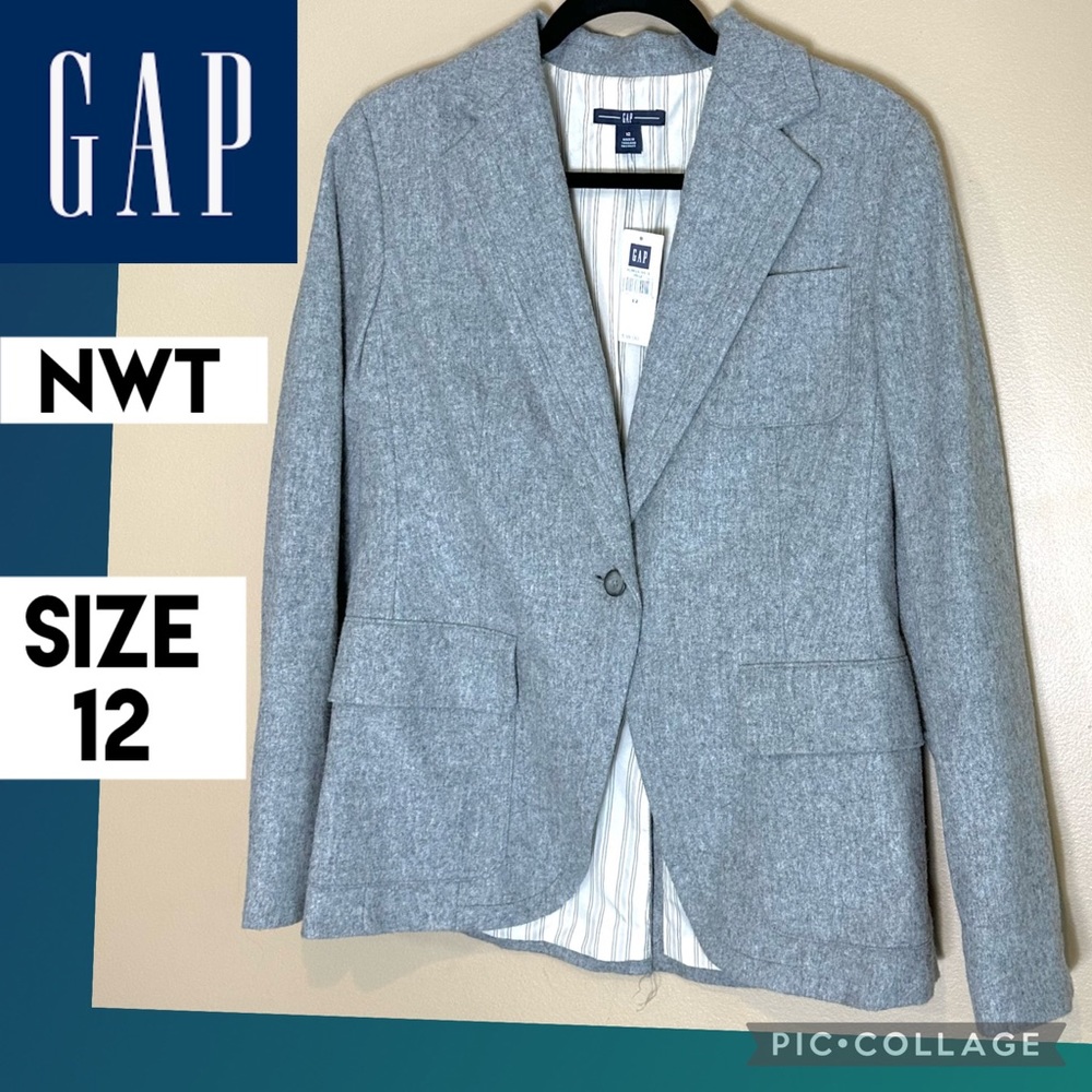 NWT GAP Womens Blazer Gray Wool Blend One Button Lined Size 12